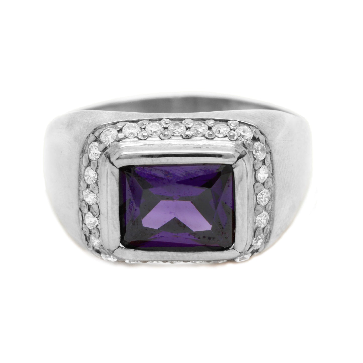 Big Octagon Amethyst Zircon Men's Ring Silver 925