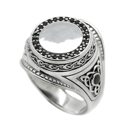 Celtic Ring Signet Silver 925 with Zircons
