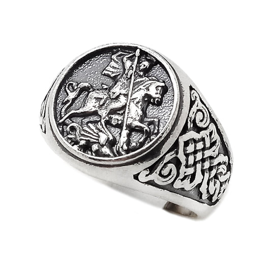 Saint George the Victorious and the Dragon Mens Ring Sterling Silver 925