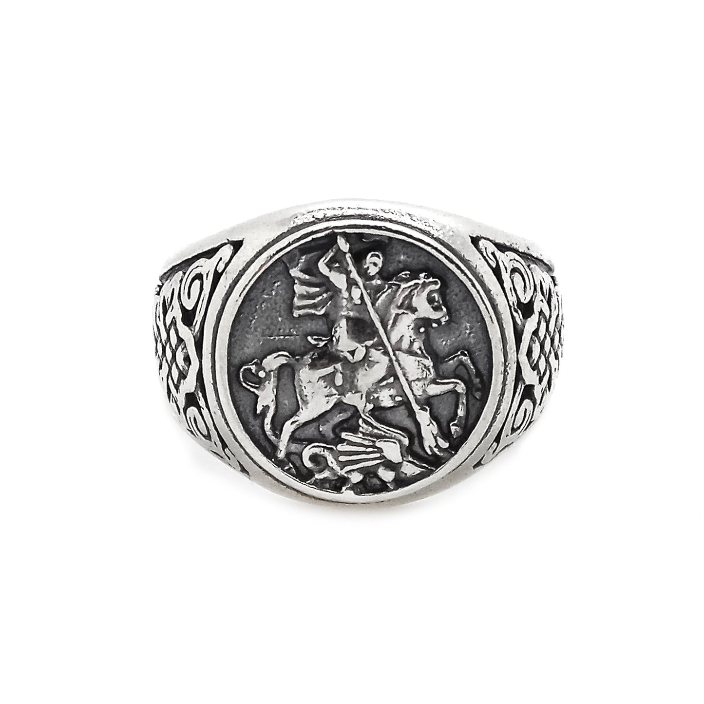 Saint George the Victorious and the Dragon Mens Ring Sterling Silver 925