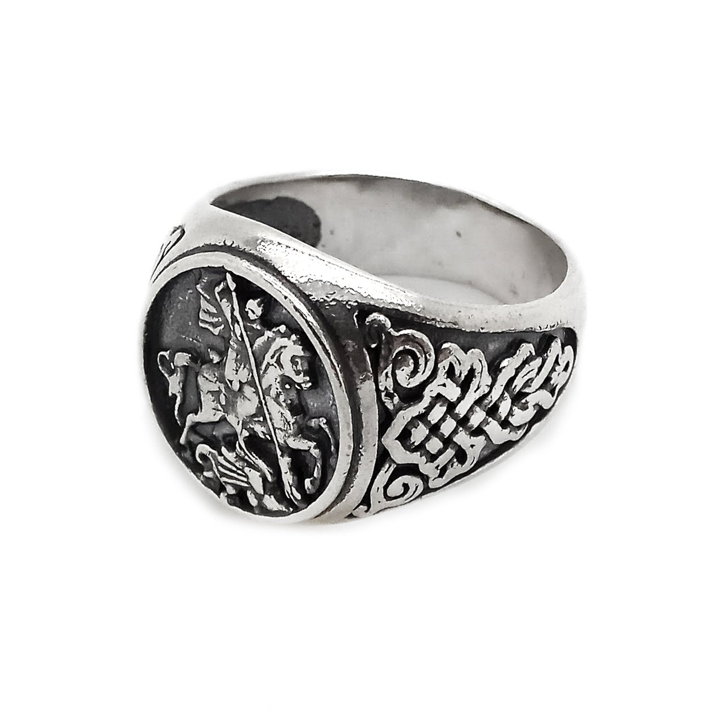 Saint George the Victorious and the Dragon Mens Ring Sterling Silver 925