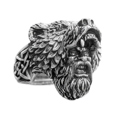 Berserk Warriors Viking • Medvědí maska ​​• Obrovský pánský prsten • Sterling Silver 925