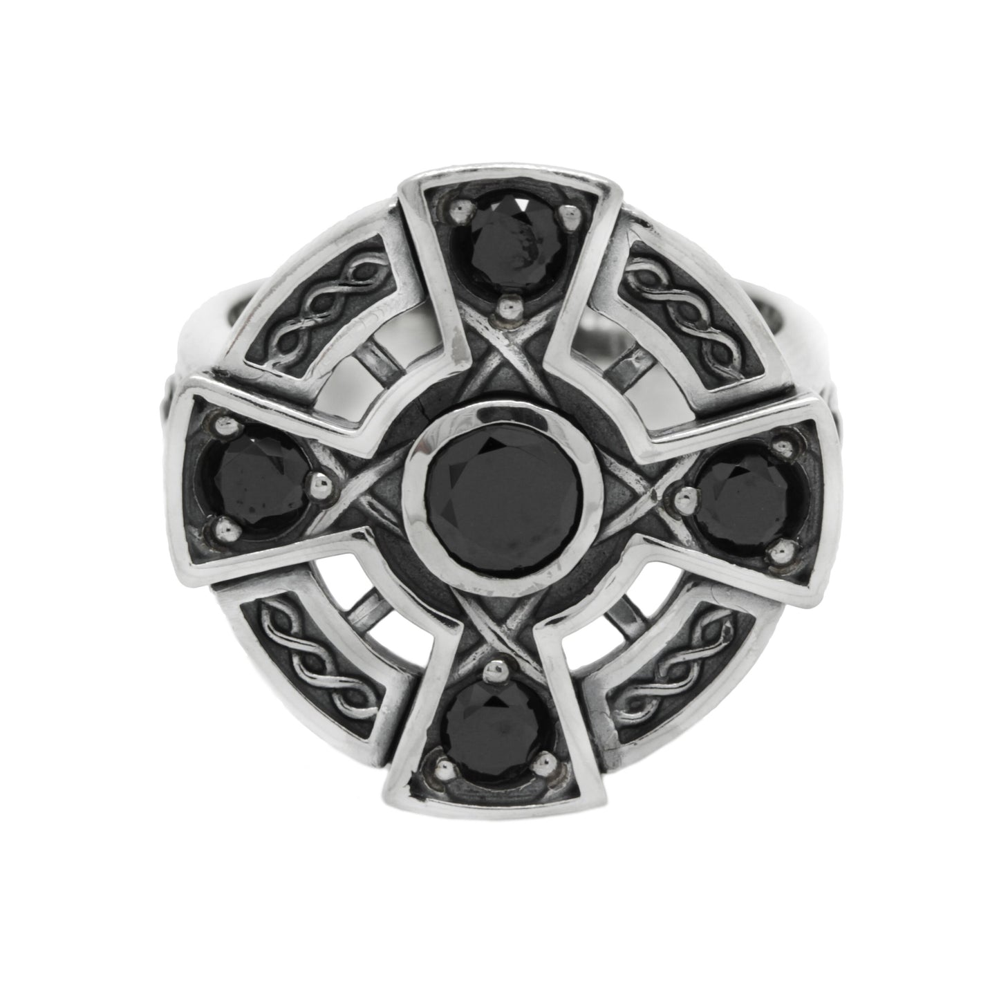 Irisches Wikinger-Keltisches Kreuz mit Zirkonen, Edelsteinen, Sterlingsilber, Unisex-Ring-Siegel