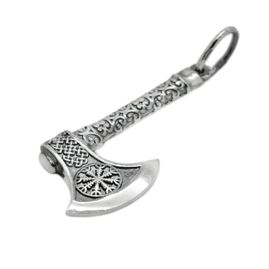 Viking Axe Pendant, Celtic Runic Wheel Axe, Mens Pendant Sterling Silver