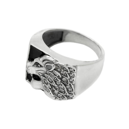 Lion with Black Enamel and Zircons, Men Ring Silver 925