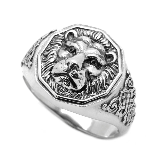 Lion Zodiac Celtic Ornament Men's Ring Sterling Silver 925