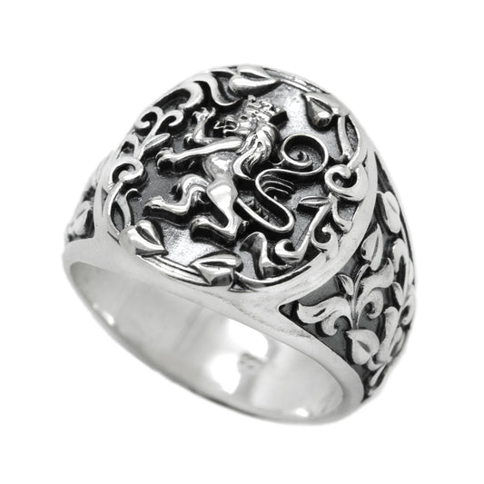 Rampant Lion Heraldry, Men Ring Sterling Silver