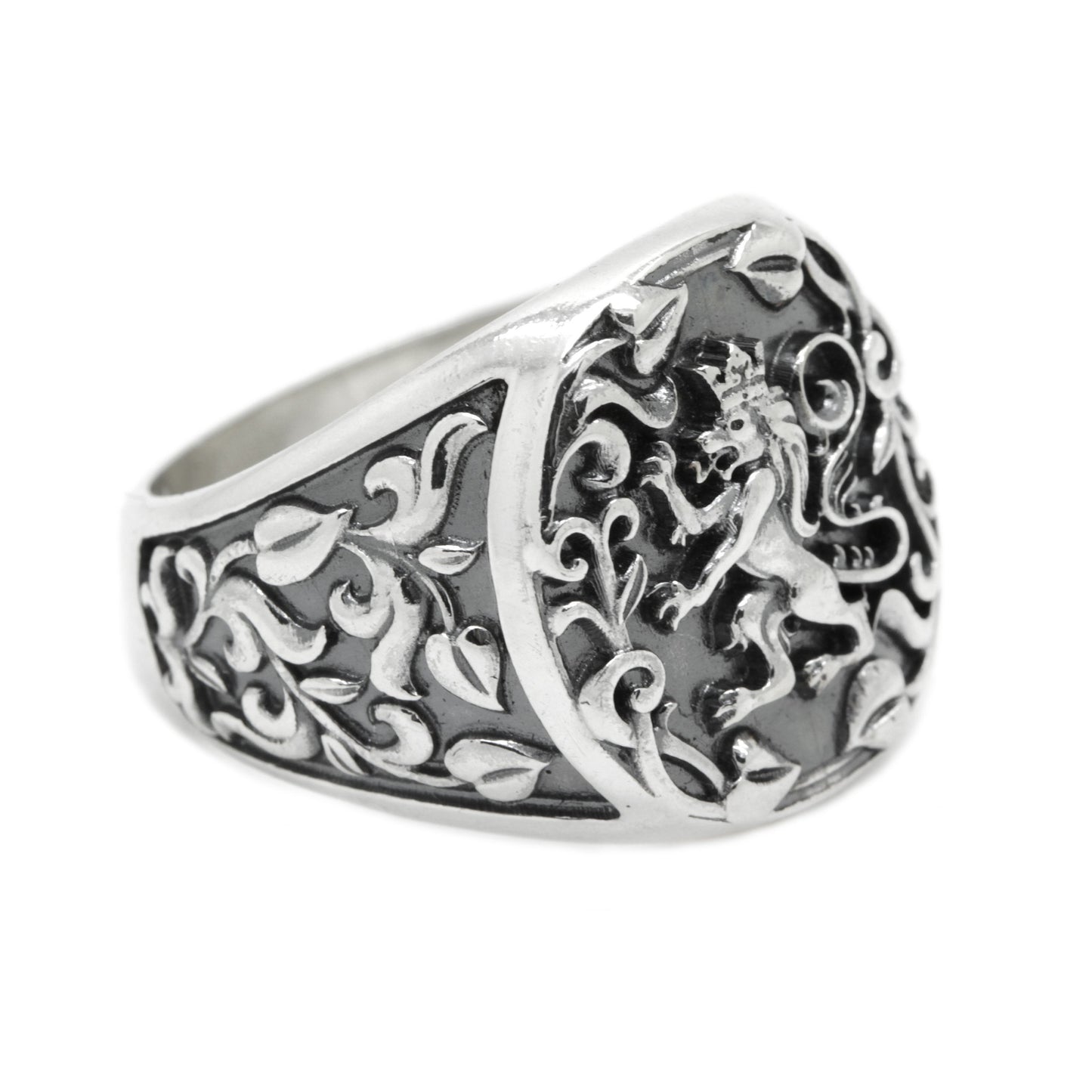 Rampant Lion Heraldry, Men Ring Sterling Silver