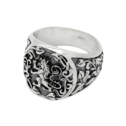 Rampant Lion Heraldry, Men Ring Sterling Silver