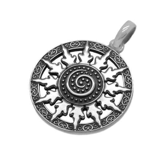 Ancient Sun Spiral Occult Unisex Pendant Sterling Silver 925