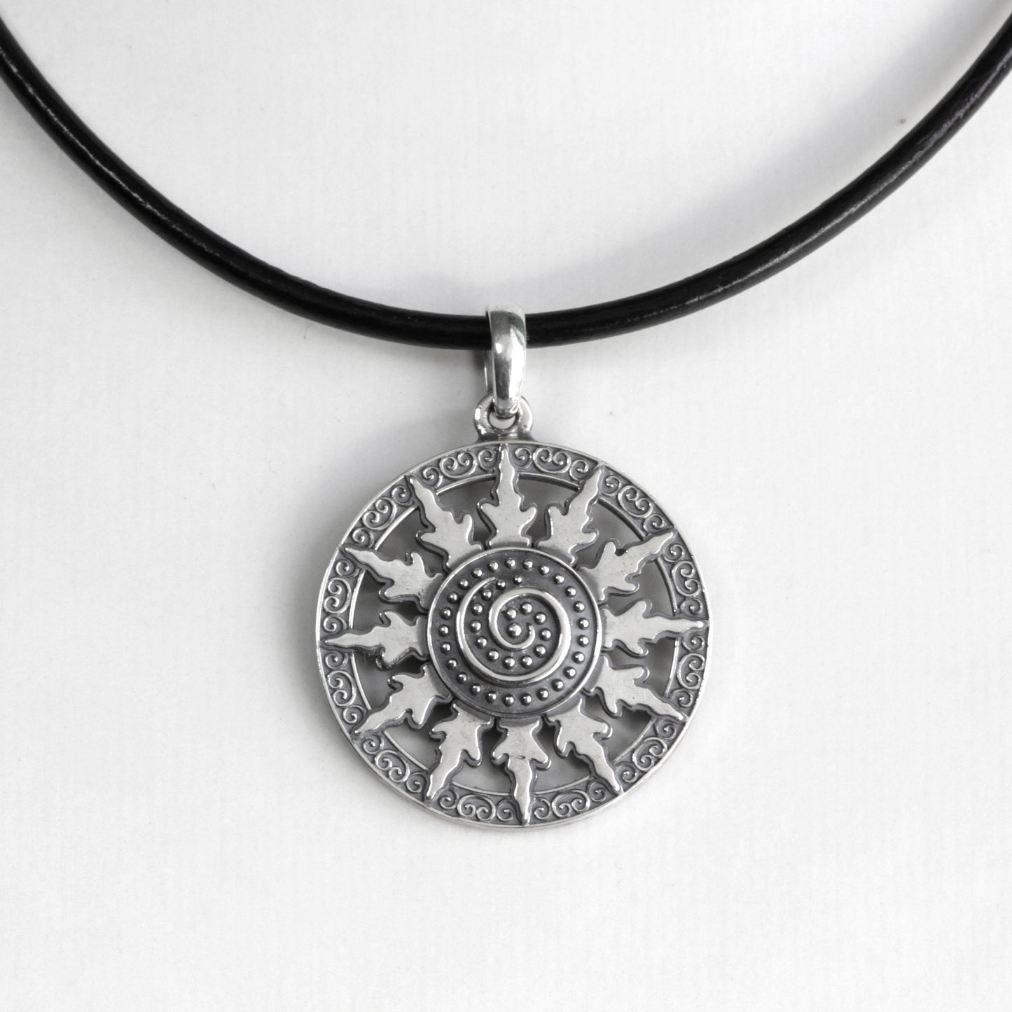 Ancient Sun Spiral Occult Unisex Pendant Sterling Silver 925