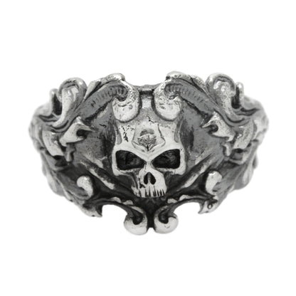 Gothic Santa Muerte Skull Mens Sterling Silver Ring