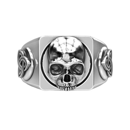 Skull With Celtic Shield Knot Mens Ring Silver 925