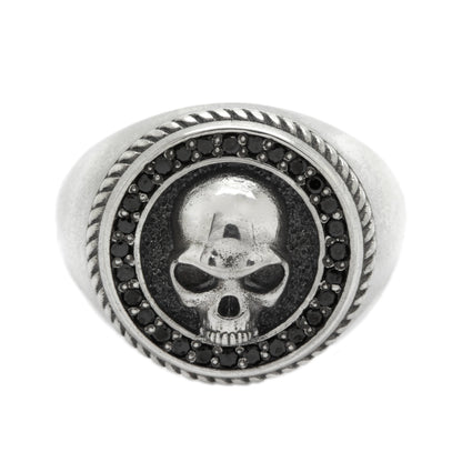 Skull Ring with Gemstones, Sterling Silver 925