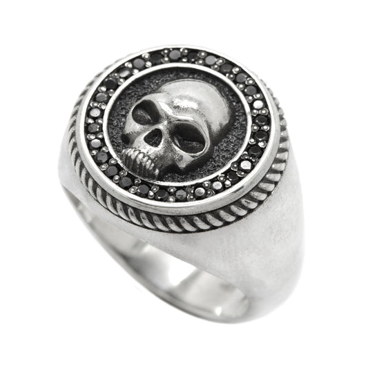 Skull Ring with Gemstones, Sterling Silver 925