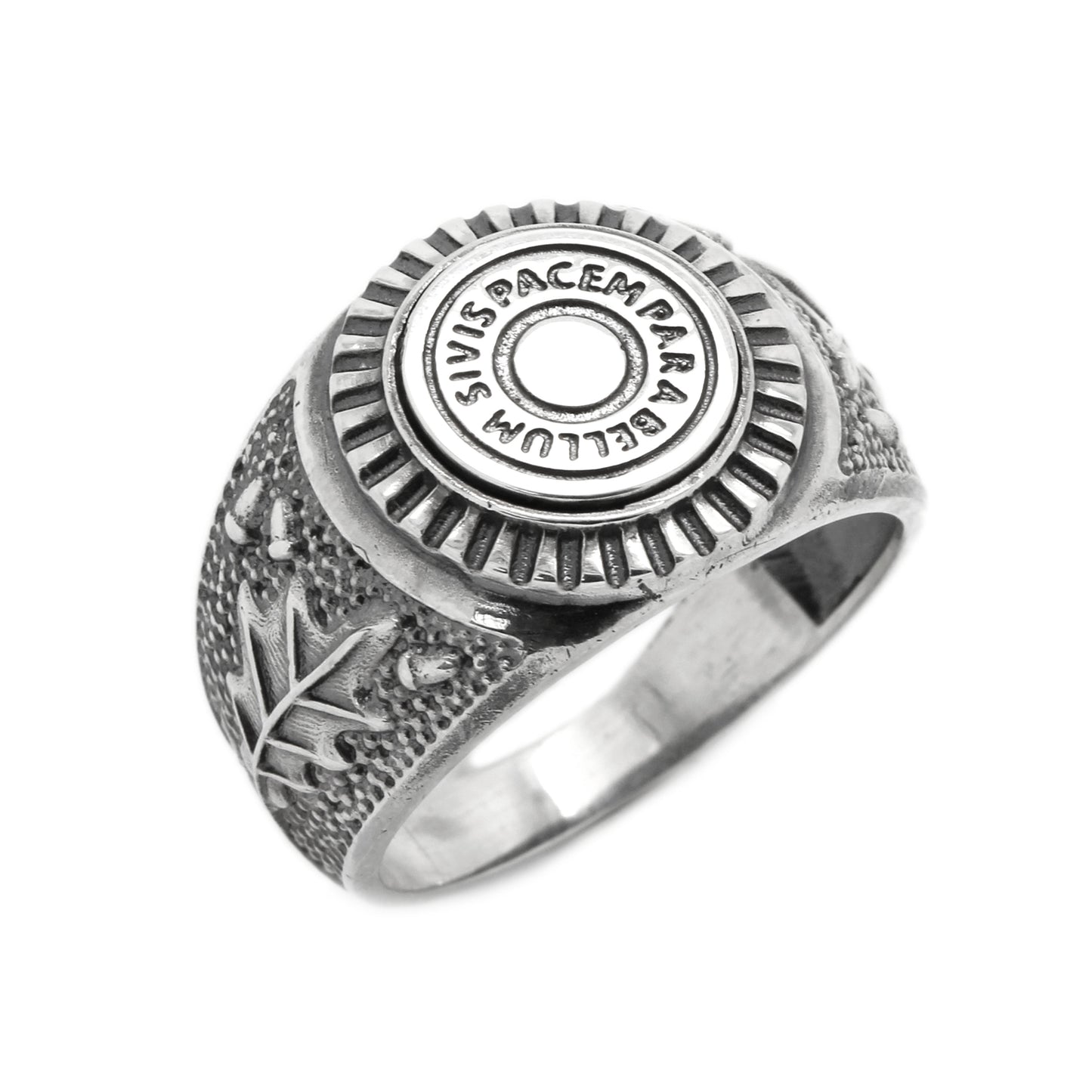 Si Vis Pacem Para Bellum Bullet Mens Silver Ring