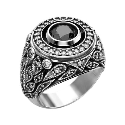 Kulatý broušený černý zirkonový pánský Signet Silver 925