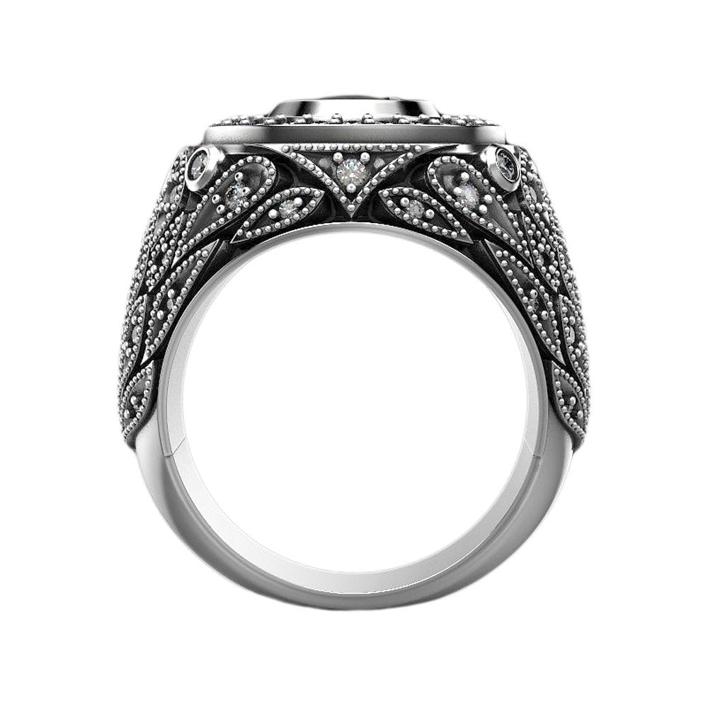 Kulatý broušený černý zirkonový pánský Signet Silver 925