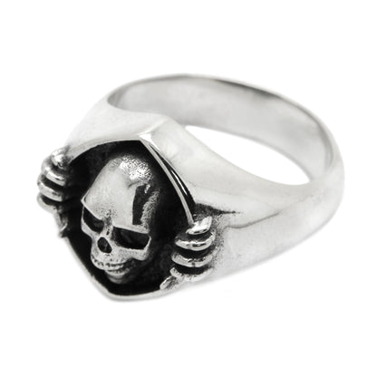 Skull and Darkness Mens Sterling Silver Ring