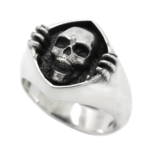 Skull and Darkness Mens Sterling Silver Ring