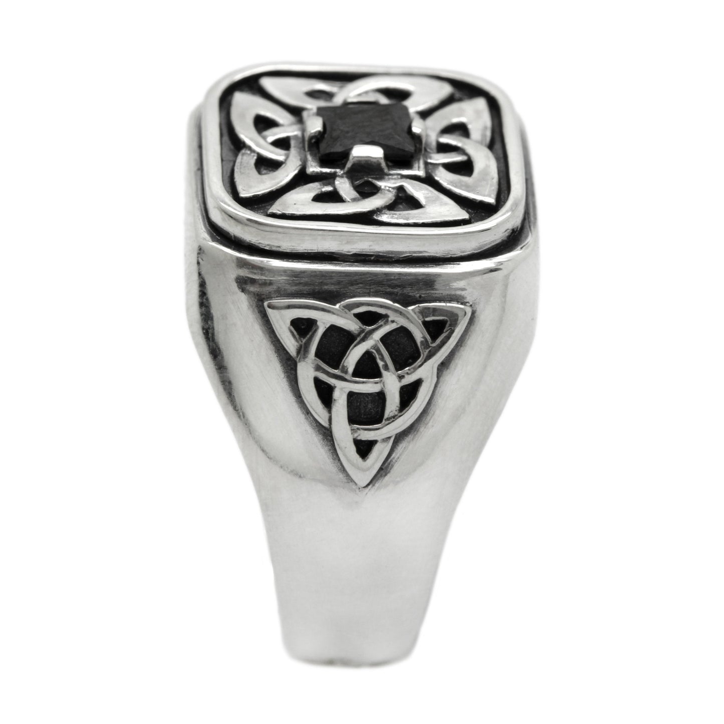 Four Leaf Clover with Black Zircon Men's Ring Silver 925