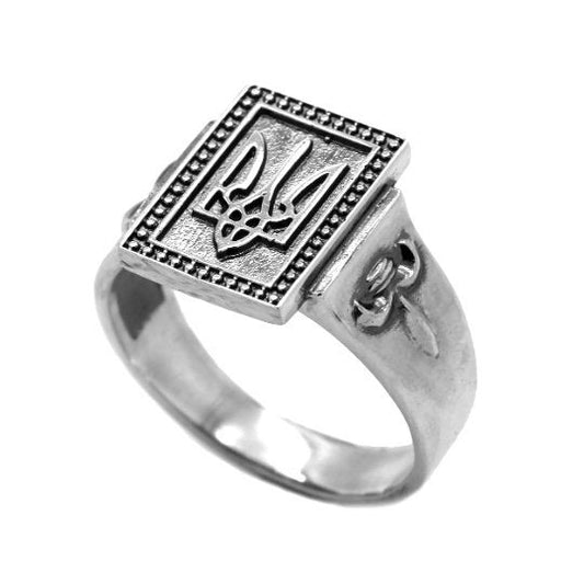 Ukrainian Trident Tryzub Symbol Rectangle Top Ring Signet