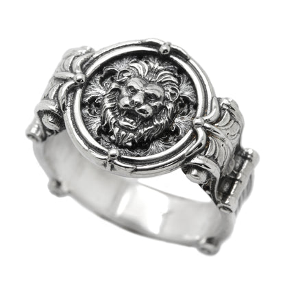 Gold Lion Mens Signet With Patterns Sterling Silver 925