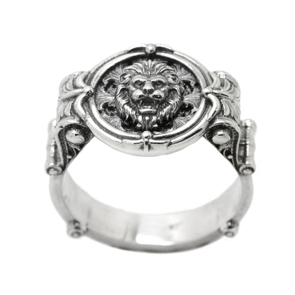 Gold Lion Mens Signet With Patterns Sterling Silver 925