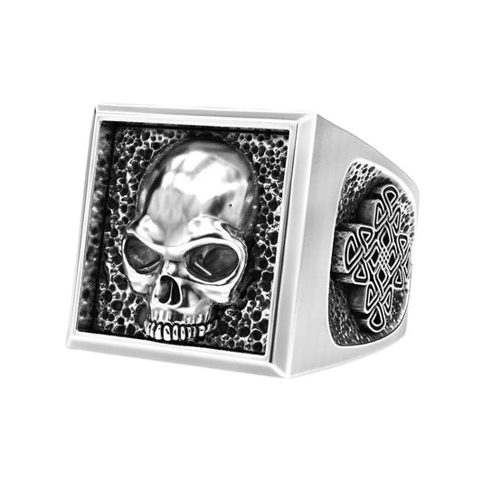 Skull Mens Signet With Celtic Patterns Silver 925 or Bronze