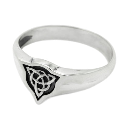 Triquetre Slavic Celtic Men Ring Sterling Silver Ring, Triangle Signet