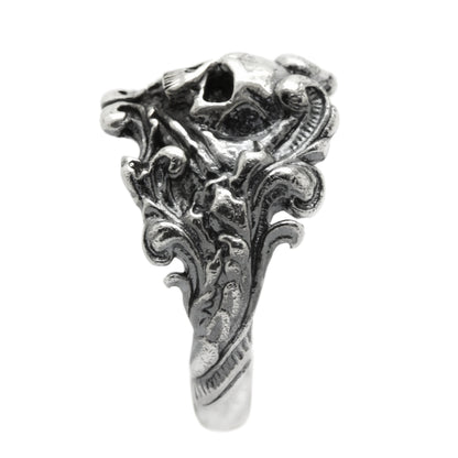 Gothic Santa Muerte Skull Mens Sterling Silver Ring