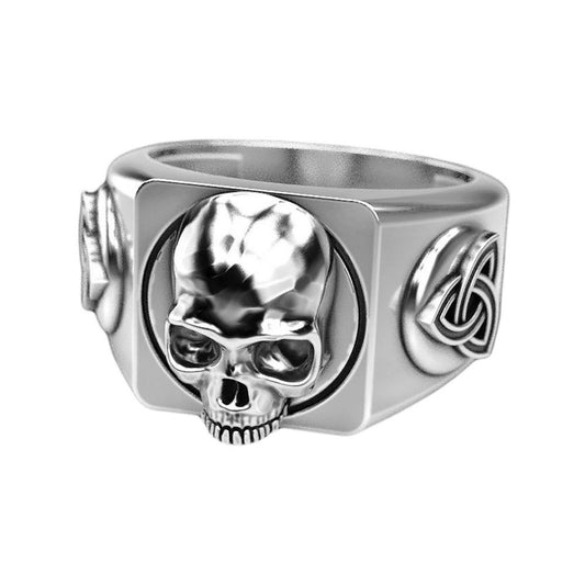 Pánský prsten Lebka s keltským štítovým uzlem stříbrný 925