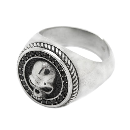 Skull Ring with Gemstones, Sterling Silver 925