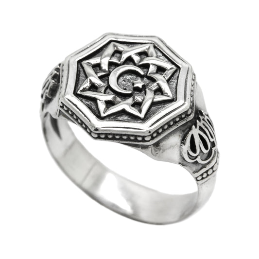 Islam Symbol Star and Crescent Moon Ring Silver 925