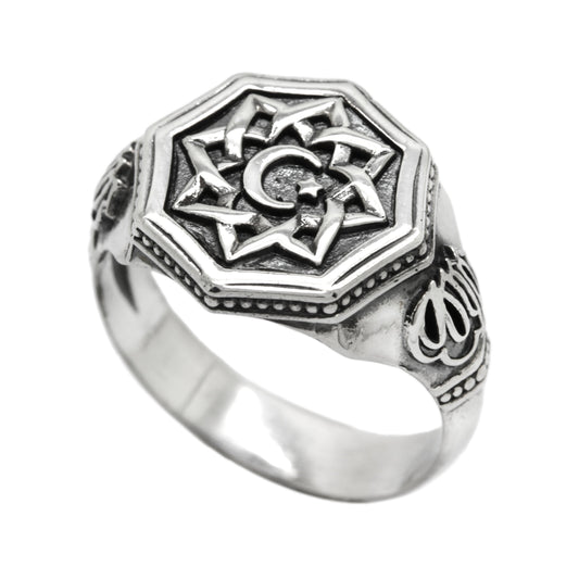 Islam-Symbol-Stern- und Halbmond-Ring Silber 925