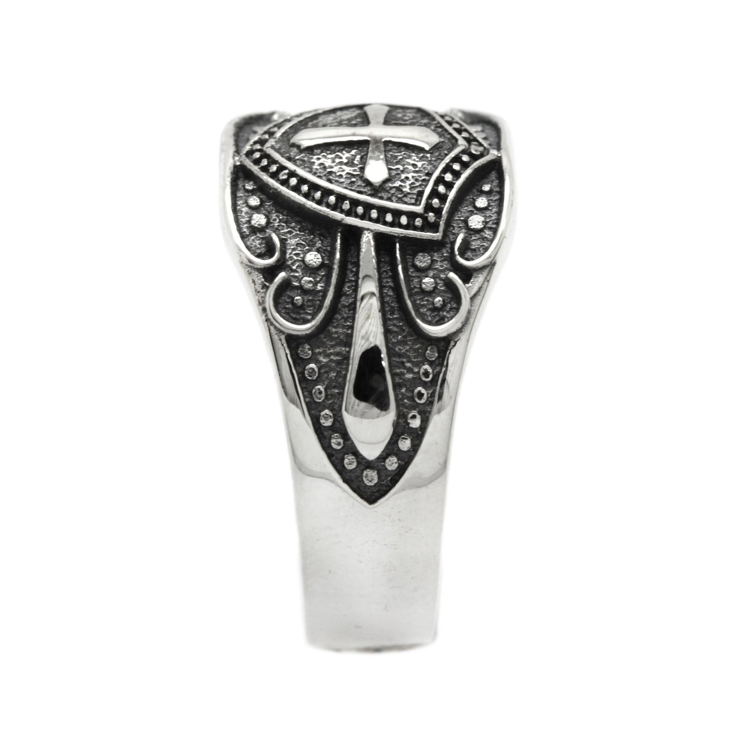 Shield and Cross with Pattern Mens Signet Rings