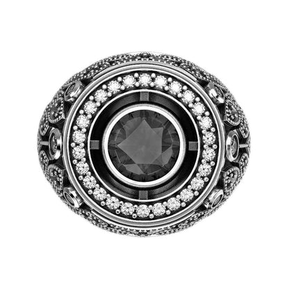Kulatý broušený černý zirkonový pánský Signet Silver 925
