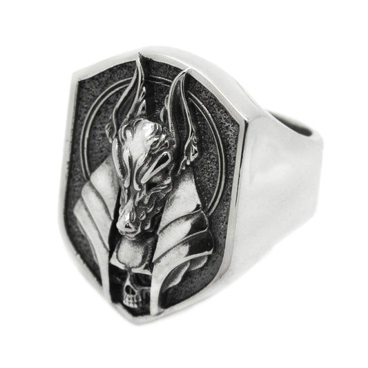 Anubis Egypt of God, A Huge Man Sterling Silver Ring Signet