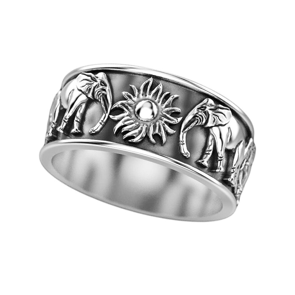 Elephants Wedding Ring Engagement Silver 925 or Gold 14k