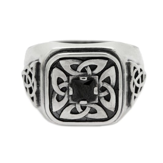 Čtyřlístek s černým zirkonovým pánským prstenem Silver 925