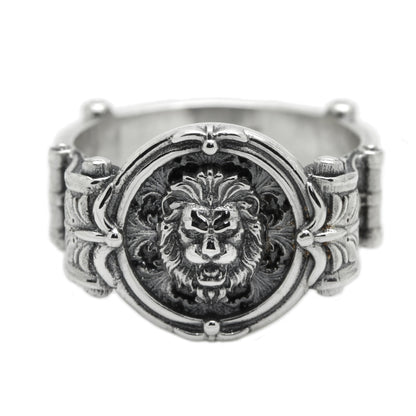 Gold Lion Mens Signet With Patterns Sterling Silver 925