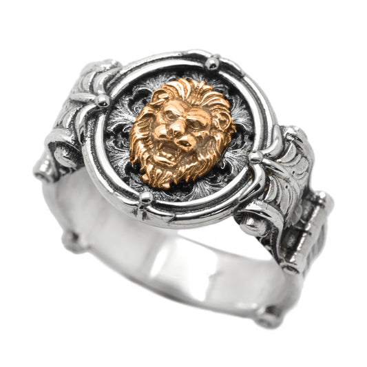 Gold Lion Mens Signet With Patterns Sterling Silver 925