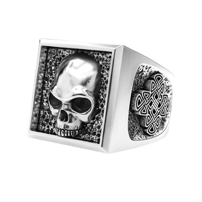 Skull Mens Signet With Celtic Patterns Silver 925 or Bronze