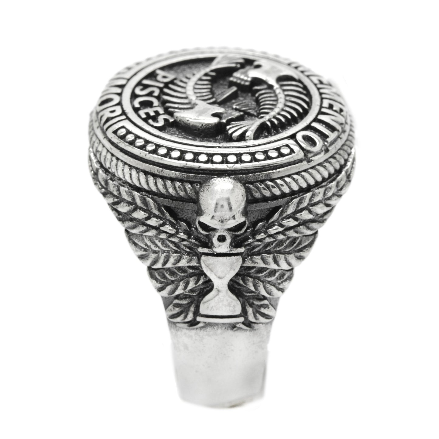 Fische Memento Mori, Sternzeichen Totenkopf Ring, Sterling Silber 925