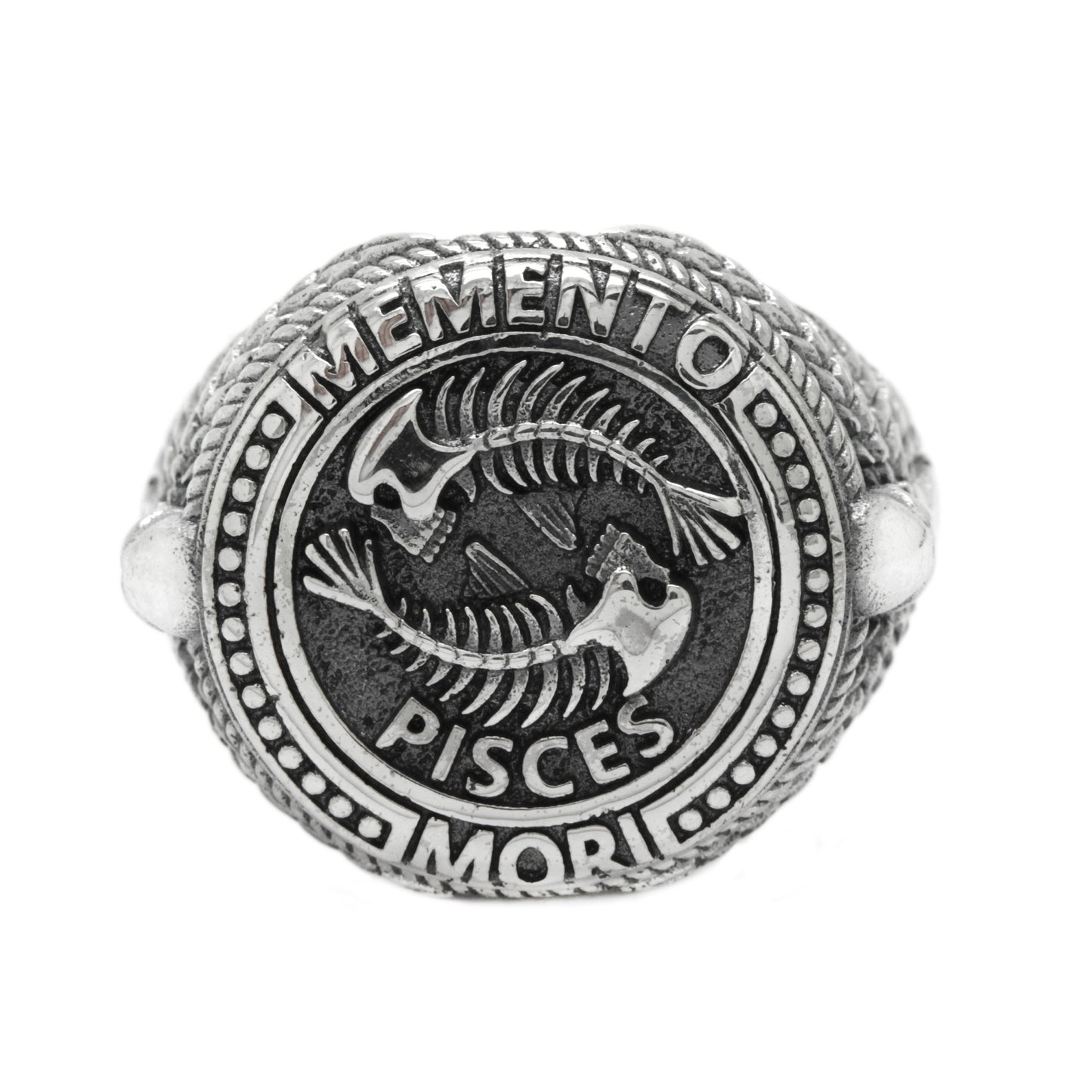 Fische Memento Mori, Sternzeichen Totenkopf Ring, Sterling Silber 925