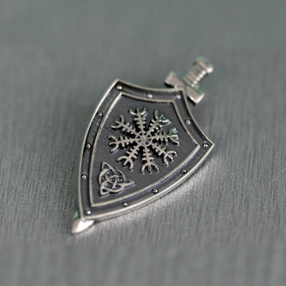 Shield Pin, Helm of Awe, Helm of Terror, Aegishjalmur, Aegishjelm, Sterling Silver 925