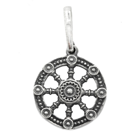 Dharmachakra, Wheel of Dharma, Bracelet Red Rope Braid,  Pendant Sterling Silver 925