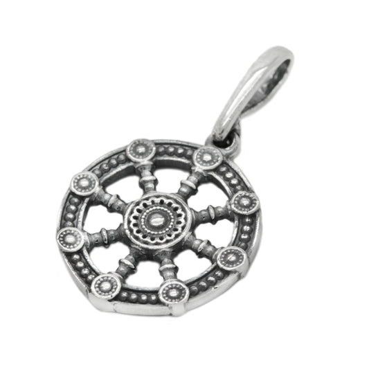 Dharmachakra, Wheel of Dharma, Bracelet Red Rope Braid,  Pendant Sterling Silver 925