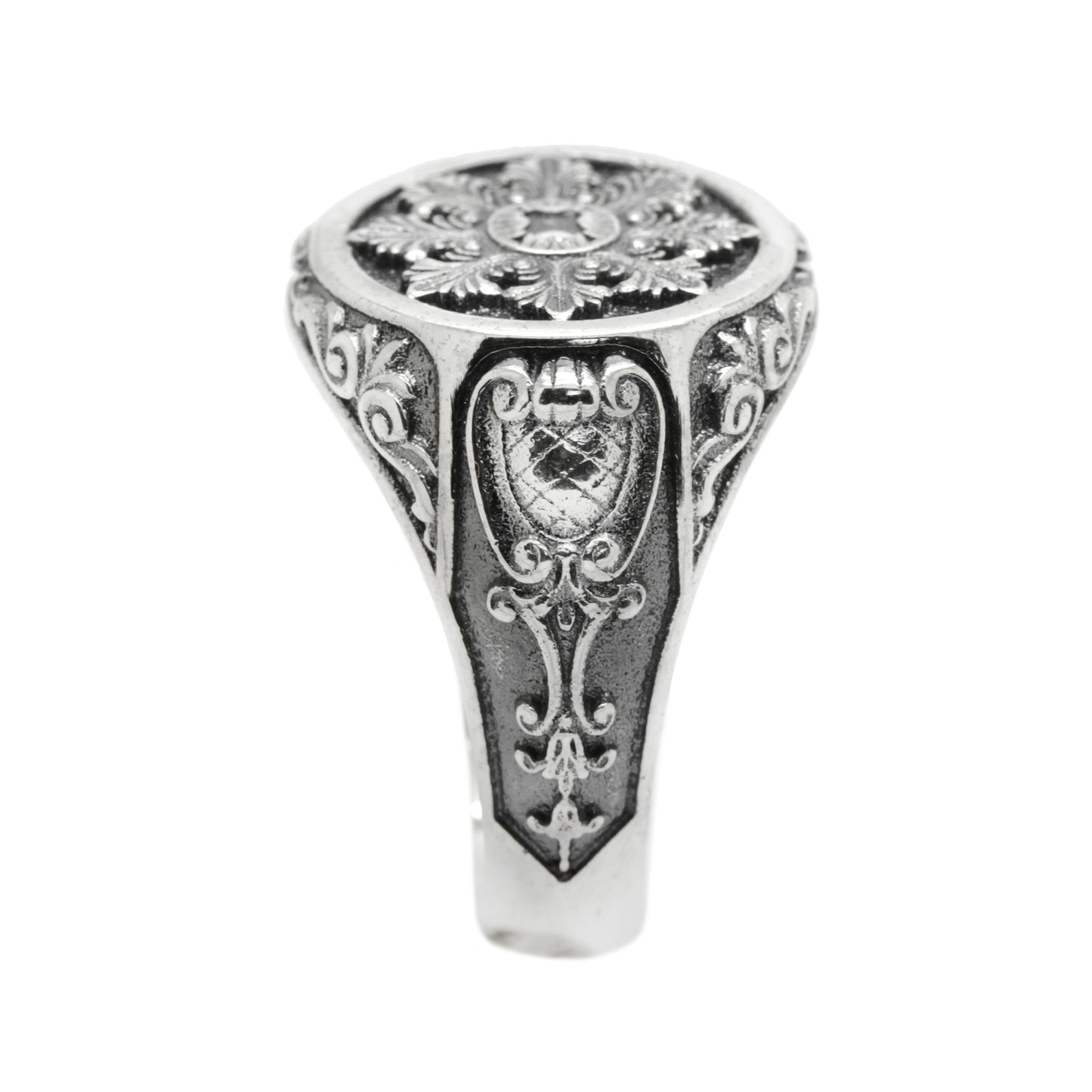 Barocco Baroque Old-fashion Style Patterns Mens Signet Silver Ring