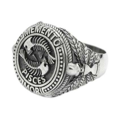 Fische Memento Mori, Sternzeichen Totenkopf Ring, Sterling Silber 925